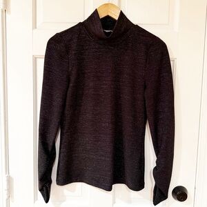 Evereve  Pullover Top Women Size M Black Metallic Mock Neck